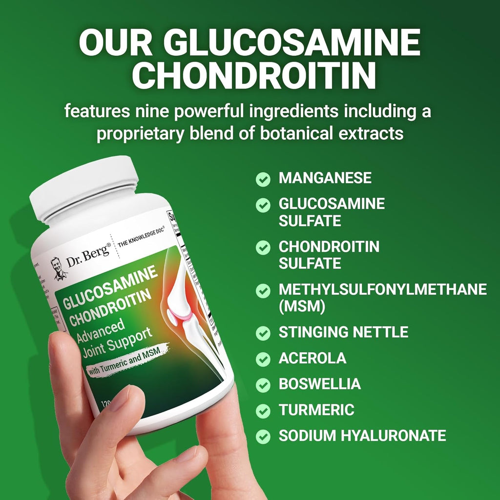 Dr. Berg Glucosamine Chondroitin MSM Turmeric & Boswellia - Advanced Joint Support Supplement with 1500 Mg Glucosamine Sulfate - Includes 120 Capsules