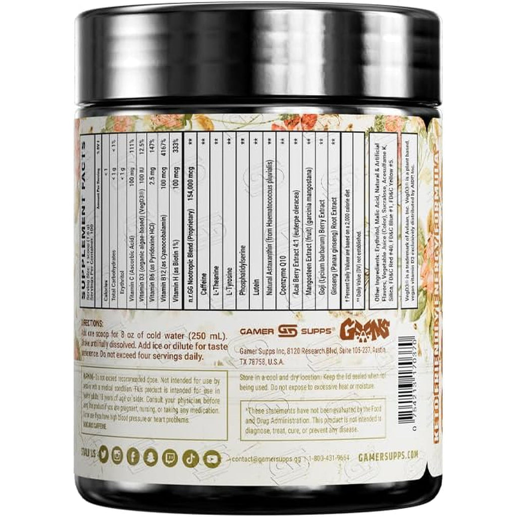 Gamer Supps GG Energy - Grandma'S Ashes by Goons (100 Servings) - Keto Friendly Gaming Energy and Nootropic Blend, Sugar Free + Caffeine + Vitamins + Immune Support, Powder Drink