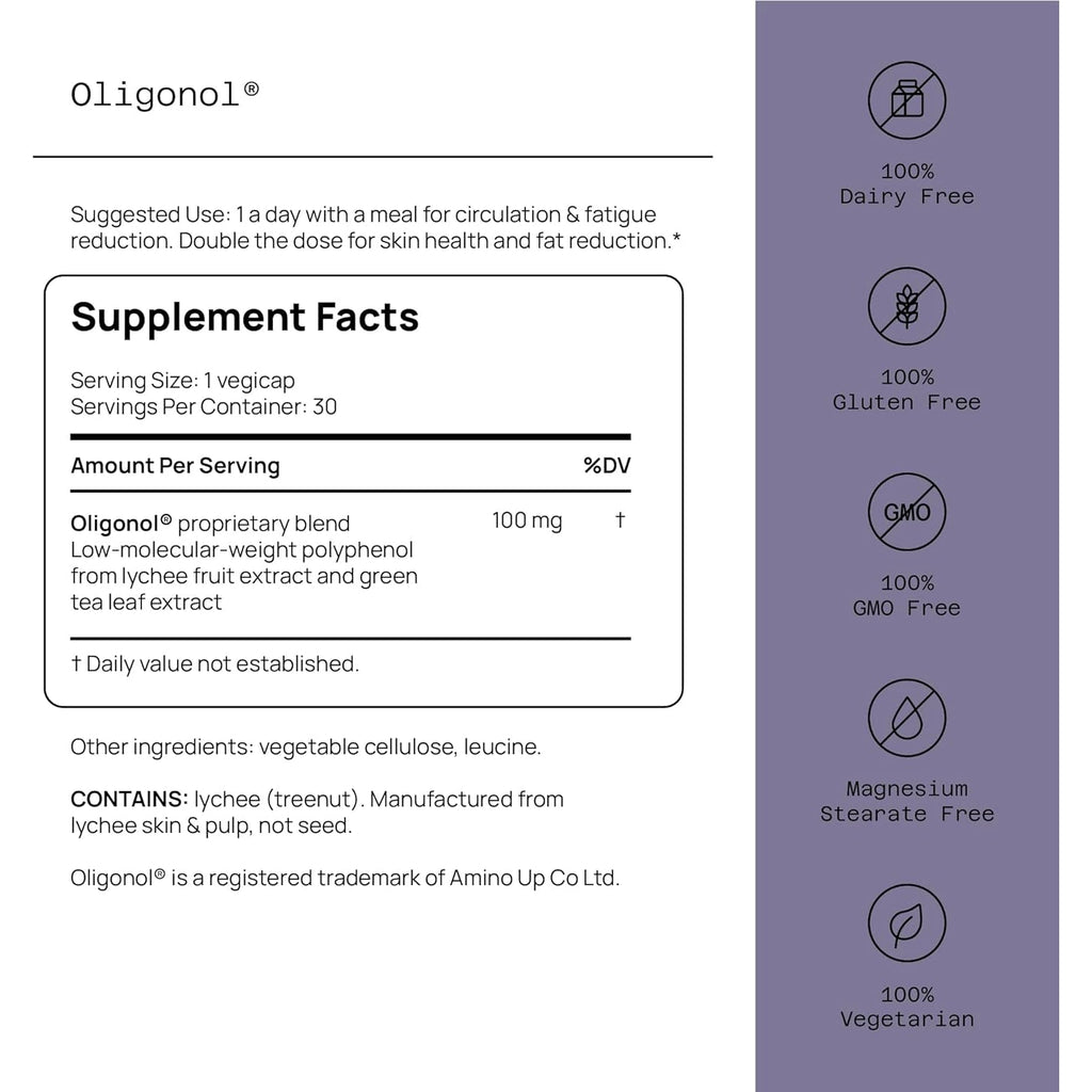 Quality of Life Oligonol Premium anti Aging Supplement - Promotes Cardiovascular Health, Circulation & Youth, Includes Antioxidants - Lychee Fruit Extract - 30 Vegicaps