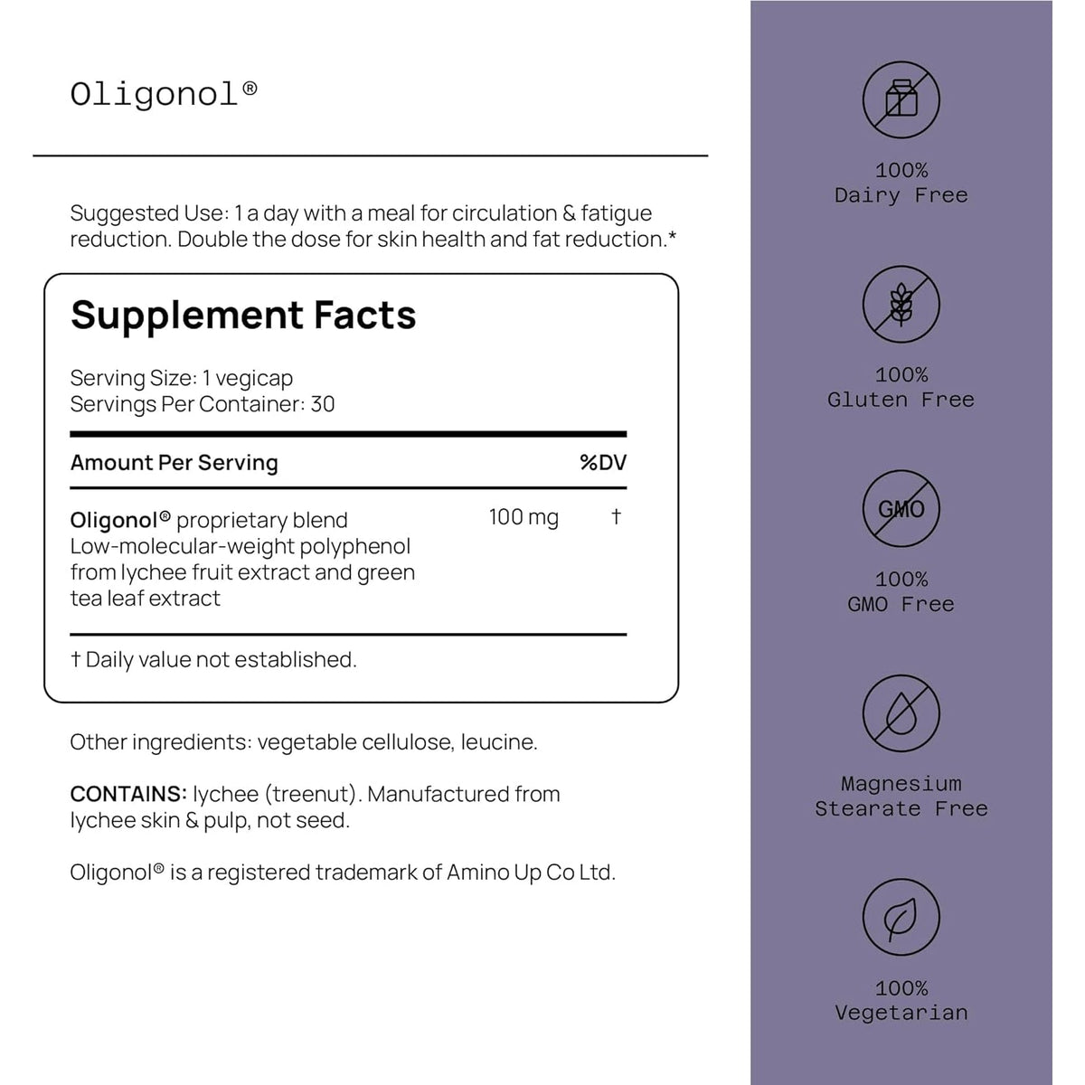 Quality of Life Oligonol Premium anti Aging Supplement - Promotes Cardiovascular Health, Circulation & Youth, Includes Antioxidants - Lychee Fruit Extract - 30 Vegicaps