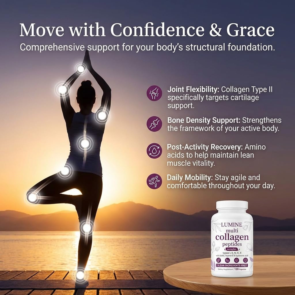 LUMINE Multi Collagen Complex Capsules, Collagen Peptides, Non-Gmo Ingredients,Free from Gluten and Soy. Vegan-Friendly, 120Capsules / 60 Servings