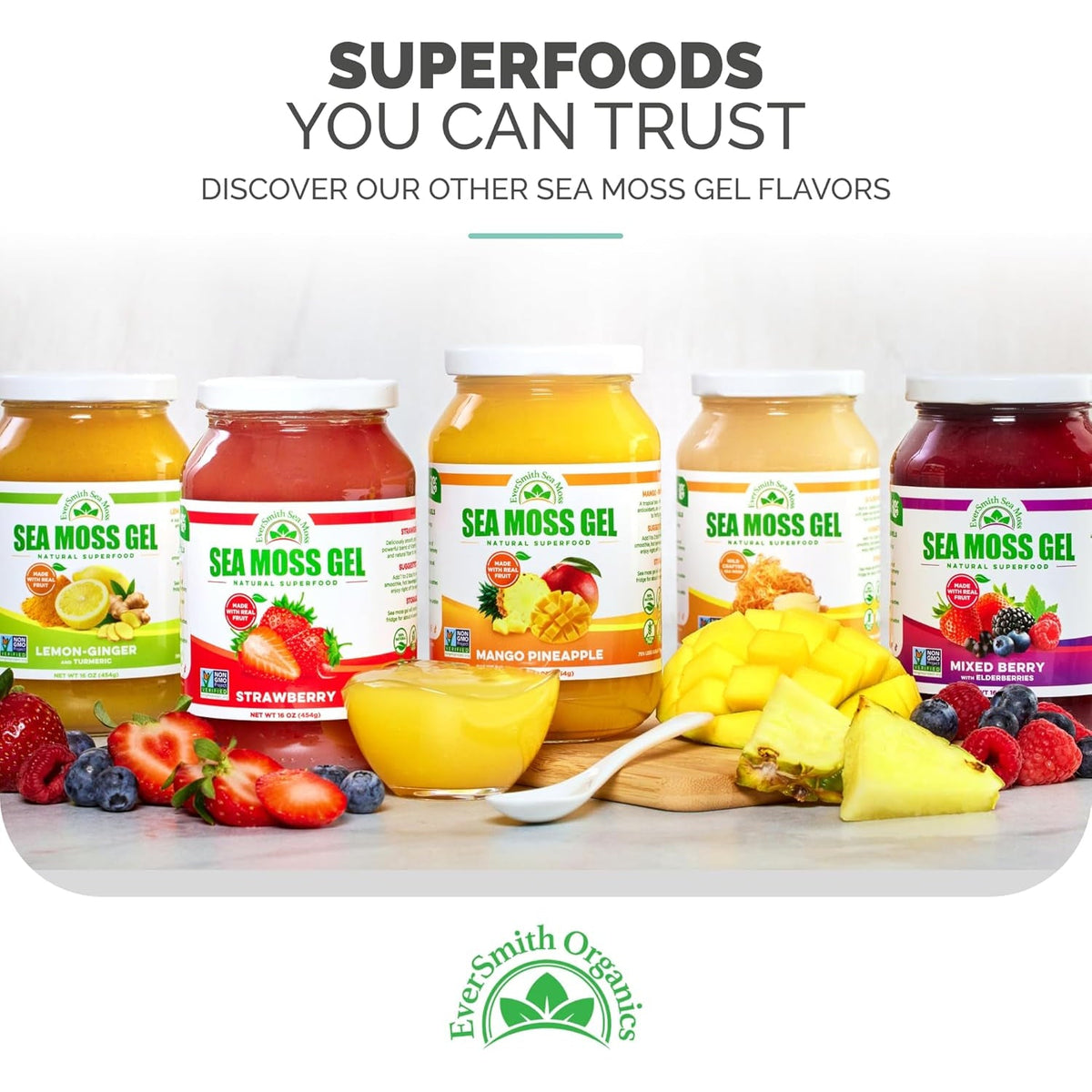 Eversmith Organics - Wildcrafted Irish Sea Moss Gel | Made in USA | Rich in Vitamins & Minerals | Sea Moss Gel Raw | Nutritional Supplement | Mango Pineapple (1 Jar)
