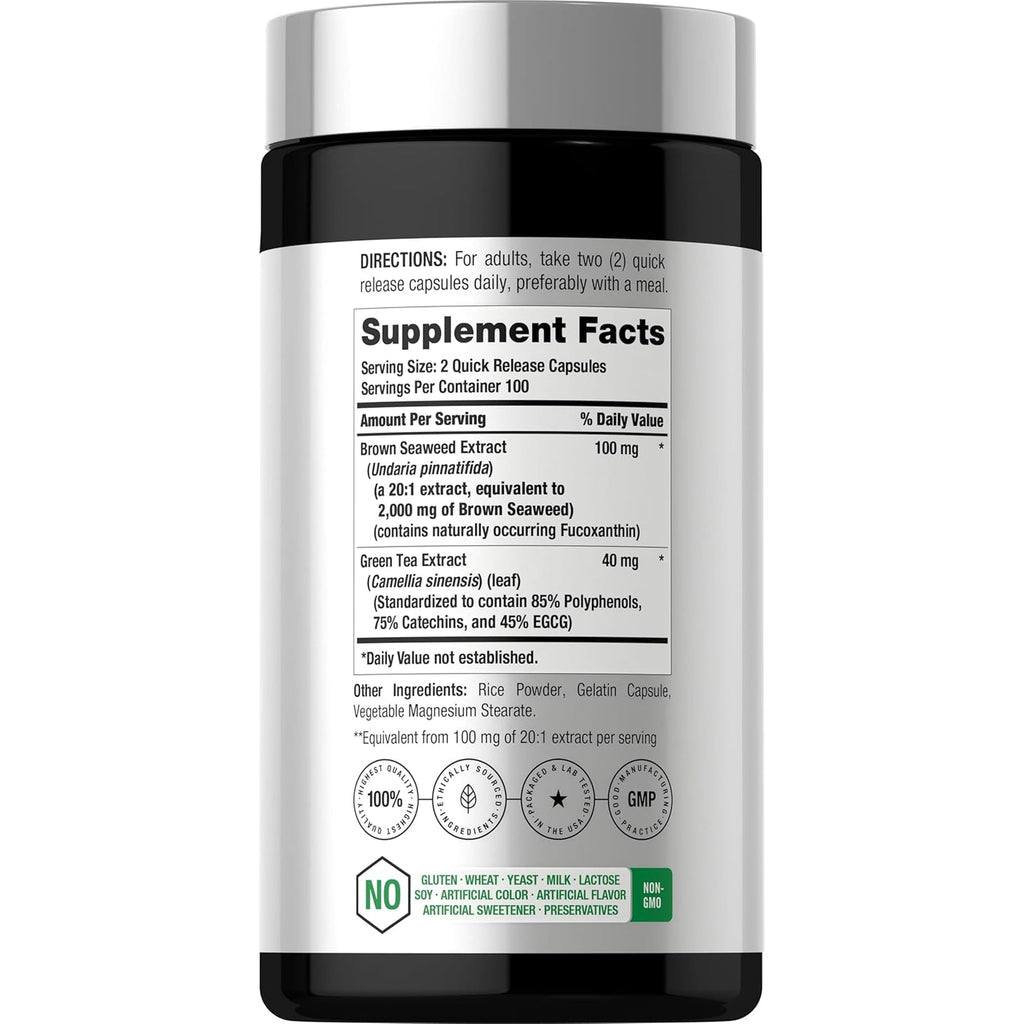 Horbäach Brown Seaweed Extract Capsules | 200 Pills | Fucoxanthin Supplement | Non-Gmo, Gluten Free