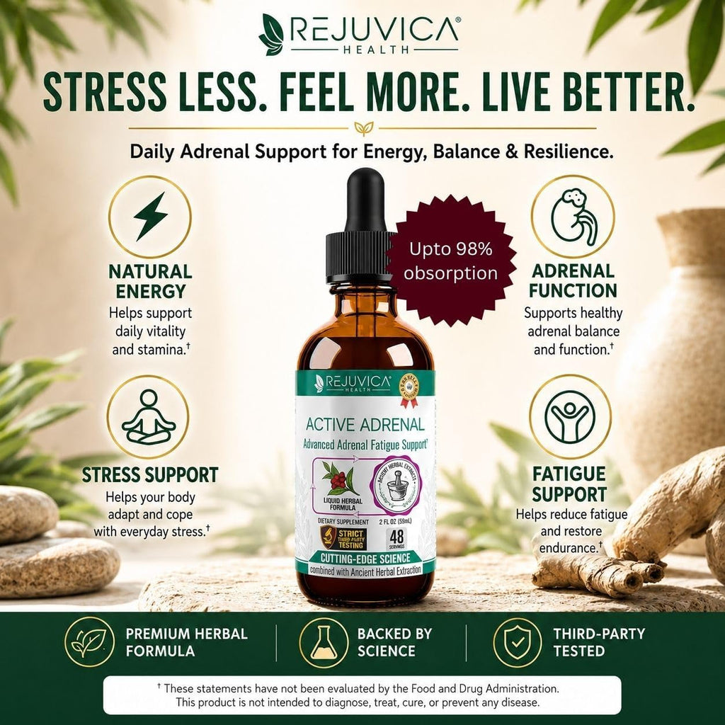 Rejuvica Health Active Adrenal - Advanced Adrenal Support Tincture - Liquid Delivery for Better Absorption - Ashwagandha, B-Vitamins, Magnesium and More