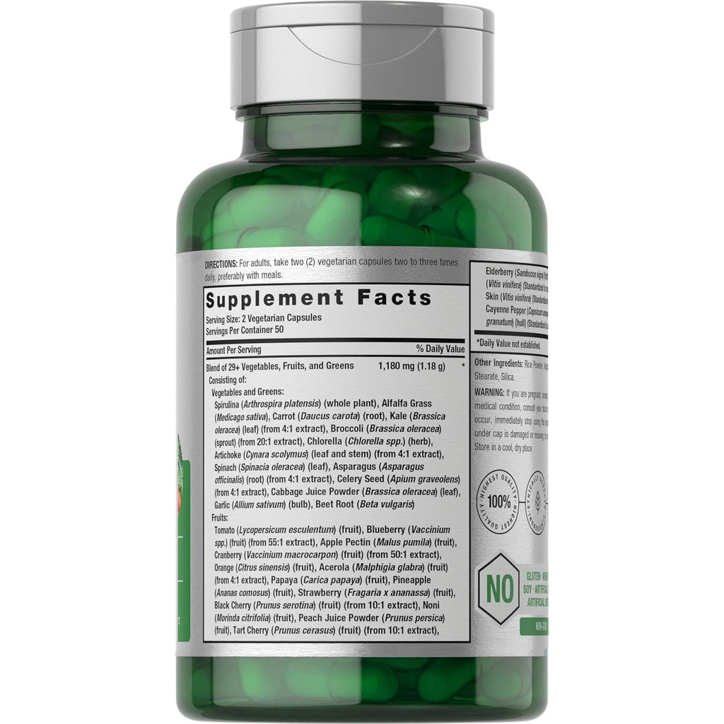 Horbäach Mega Fruits and Veggies Supplement | 100 Capsules | Vegetarian, Non-Gmo and Gluten Free