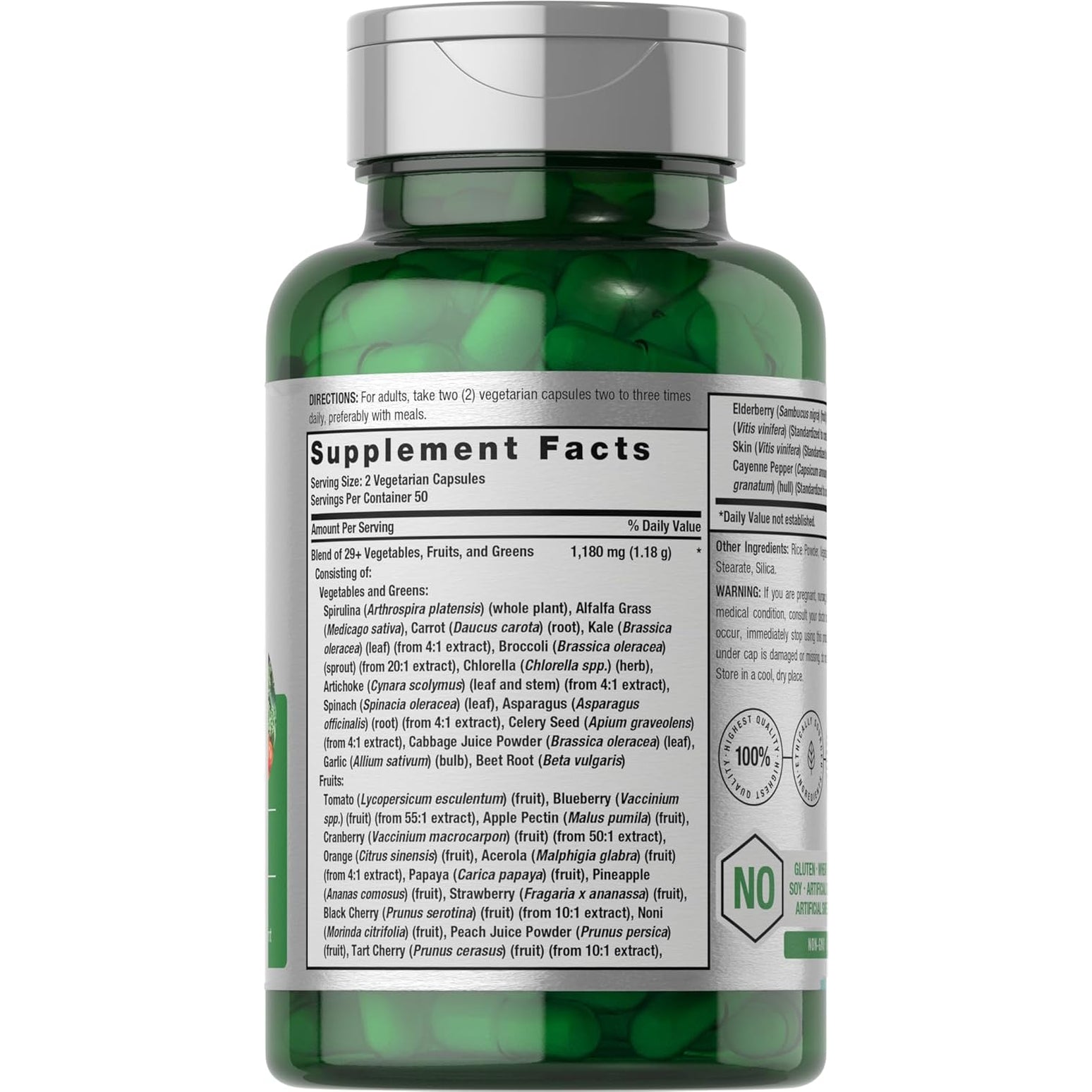 Horbäach Mega Fruits and Veggies Supplement | 100 Capsules | Vegetarian, Non-Gmo and Gluten Free