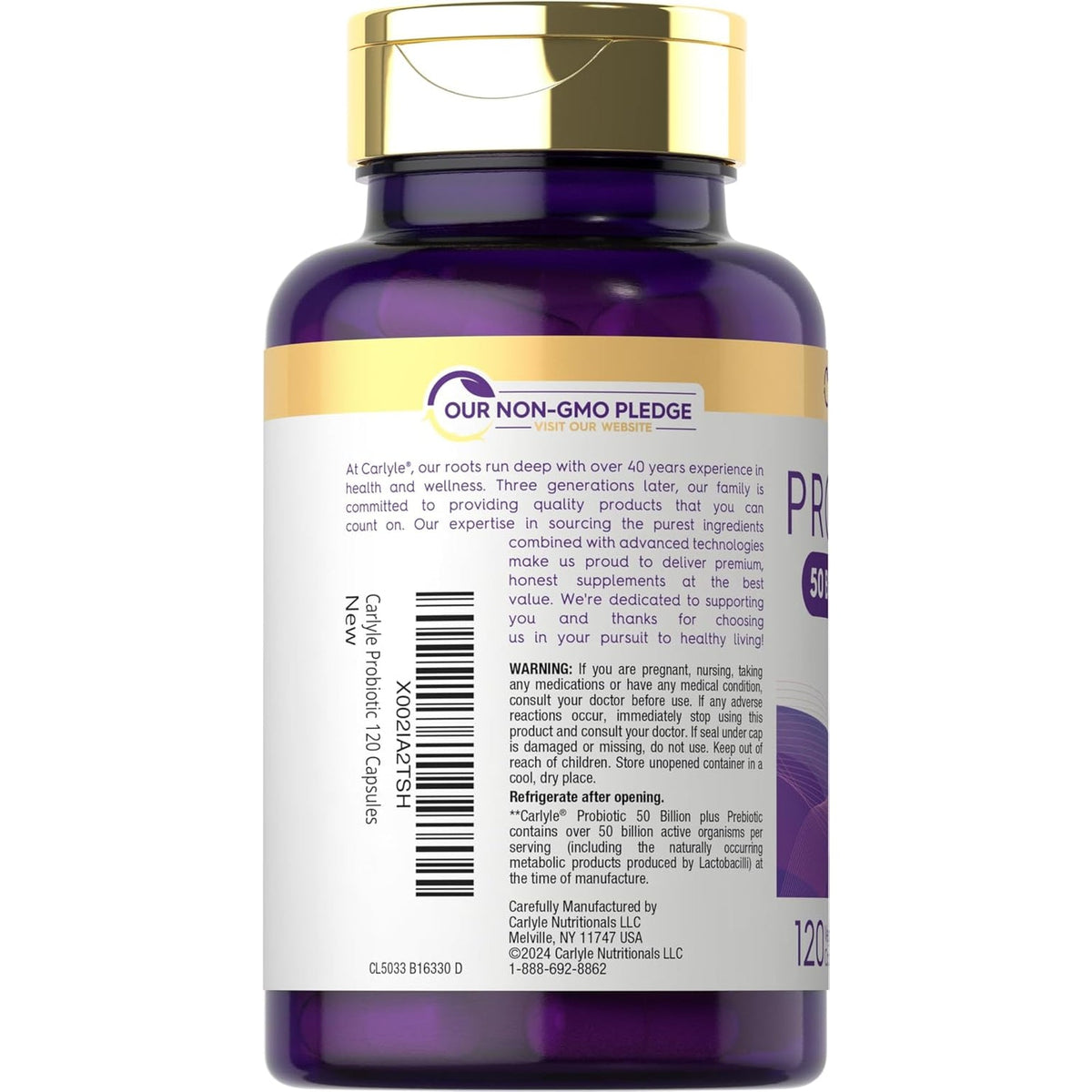 Carlyle Probiotics with Prebiotics | 120 Capsules | 50 Billion Active Organisms | Non-Gmo & Gluten Free Supplement