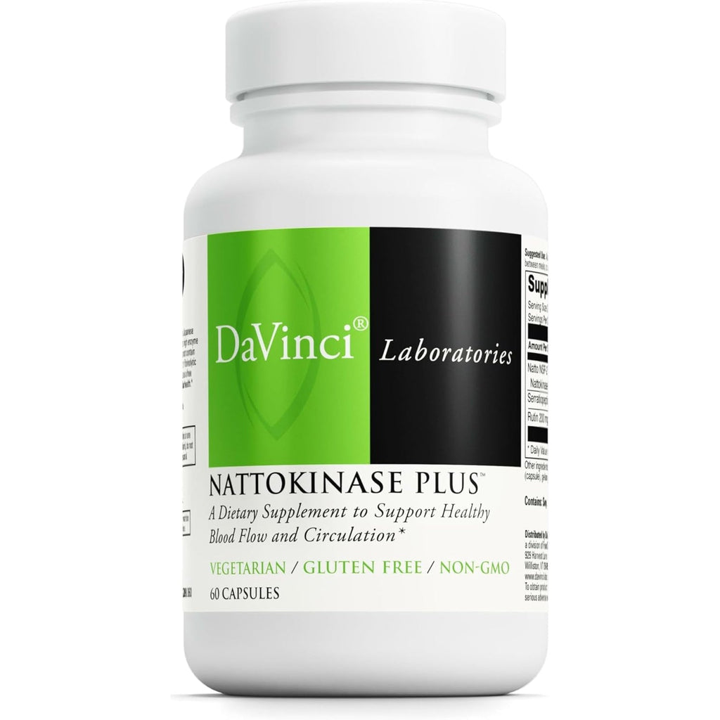 DAVINCI Labs Nattokinase plus - High-Potency 20,000 Fu/G Nattokinase Supplement for Comprehensive Blood Flow Support for Men & Women - Formulated with Antioxidant Support - Gluten Free -60 Capsules