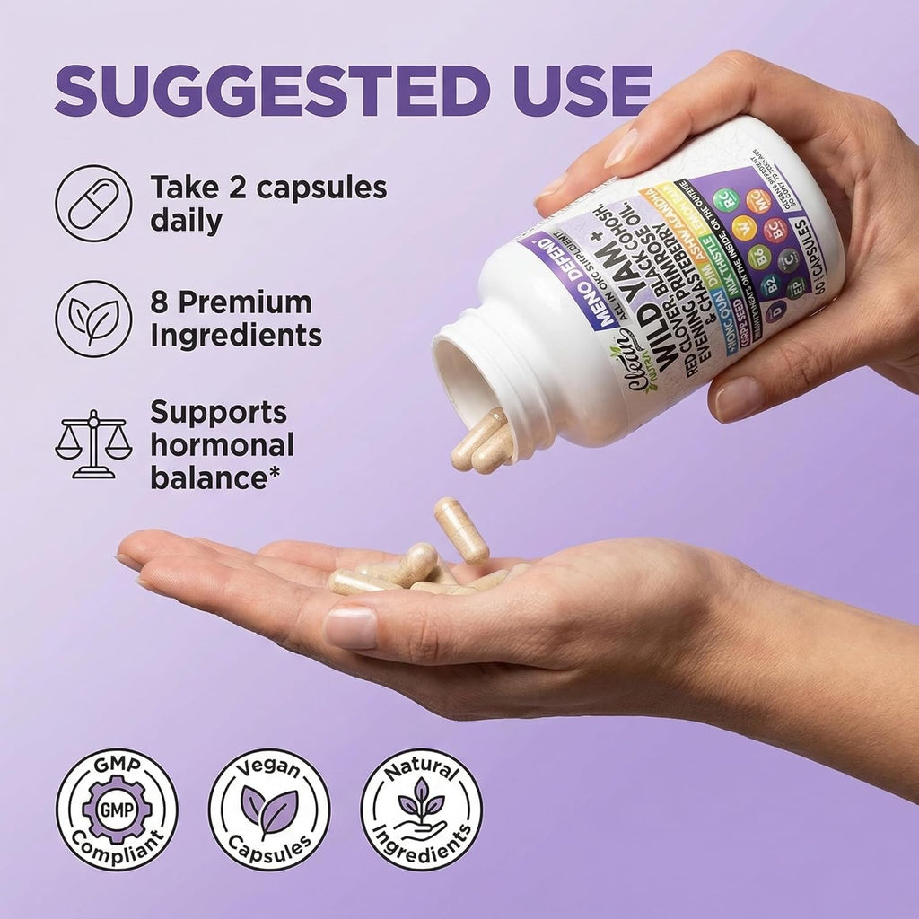 Clean Nutra Wild Yam Root Capsules with Red Clover Black Cohosh Evening Primrose Oil Chasteberry Dong Quai DIM Ashwagandha Grape Seed Extract Milk Thistle Lemon Balm and More Hormone Balance for Women