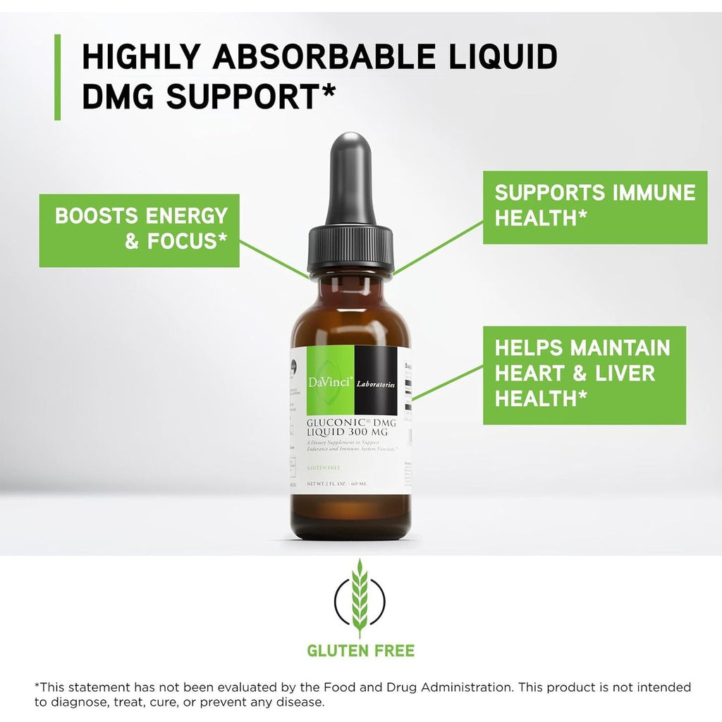 DAVINCI Labs Gluconic DMG Liquid 300Mg - Helps Support Immune System, Muscle Function, Heart Health & Brain Health* - 2 Fl Oz (60 Servings)