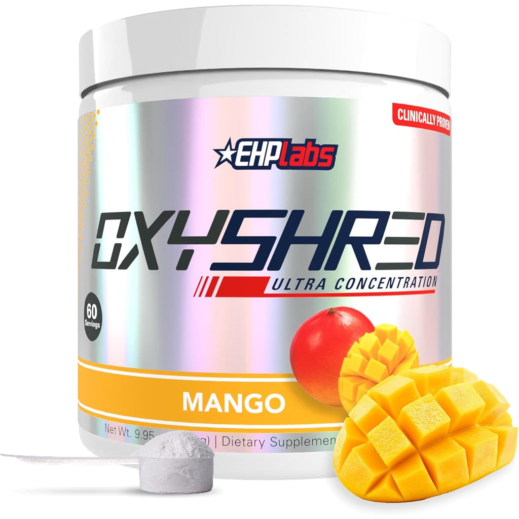 EHP Labs Oxyshred Pre Workout Powder - Preworkout Powder with L Glutamine & Acetyl L Carnitine, Energy Boost Drink - Mango, 60 Servings