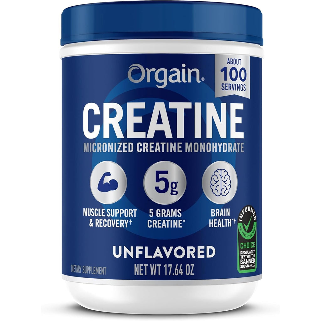 Orgain Creatine Monohydrate Micronized Powder, 100 Servings, Unflavored, Supports Muscle Growth, Post Workout Recovery and Brain Health, No Artificial Additives, for Men & Women (Packaging May Vary)