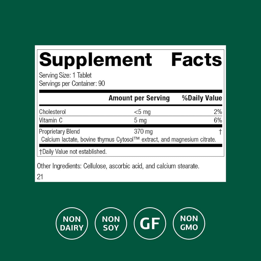Standard Process Thymex - Cytosol Extract Dietary Supplement for Immune Health - Gluten-Free, Non-Dairy, & Non-Soy - 90 Tablets (90 Servings)