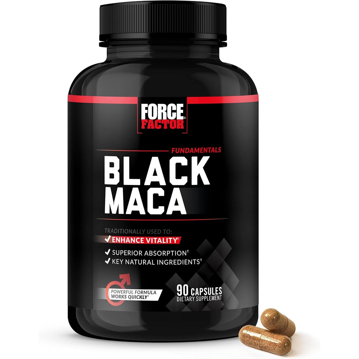Force Factor Black Maca Root Supplement for Men, 1000Mg Maca Negra Extract for Energy, Hormonal Balance & Vitality, Superior Absorption with Bioperine, 90 Capsules