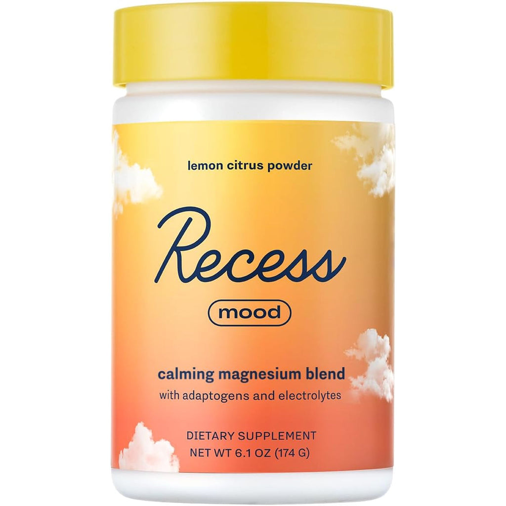 Recess Mood Powder, Calming Magnesium L-Threonate Blend with Passion Flower, L-Theanine, Electrolytes, Magnesium Calm Support Powder Supplement - Lemon Citrus 28 Serving Tub