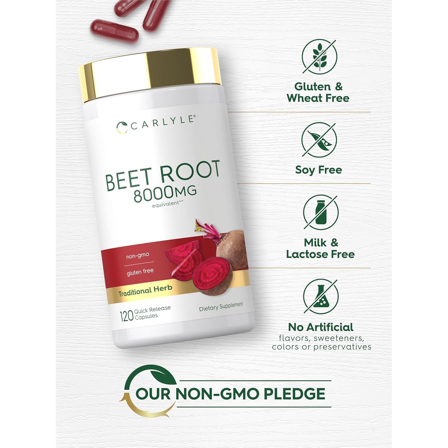 Carlyle Beet Root Capsules | 120 Count | Quick Release Capsules | Non-Gmo and Gluten Free Supplement