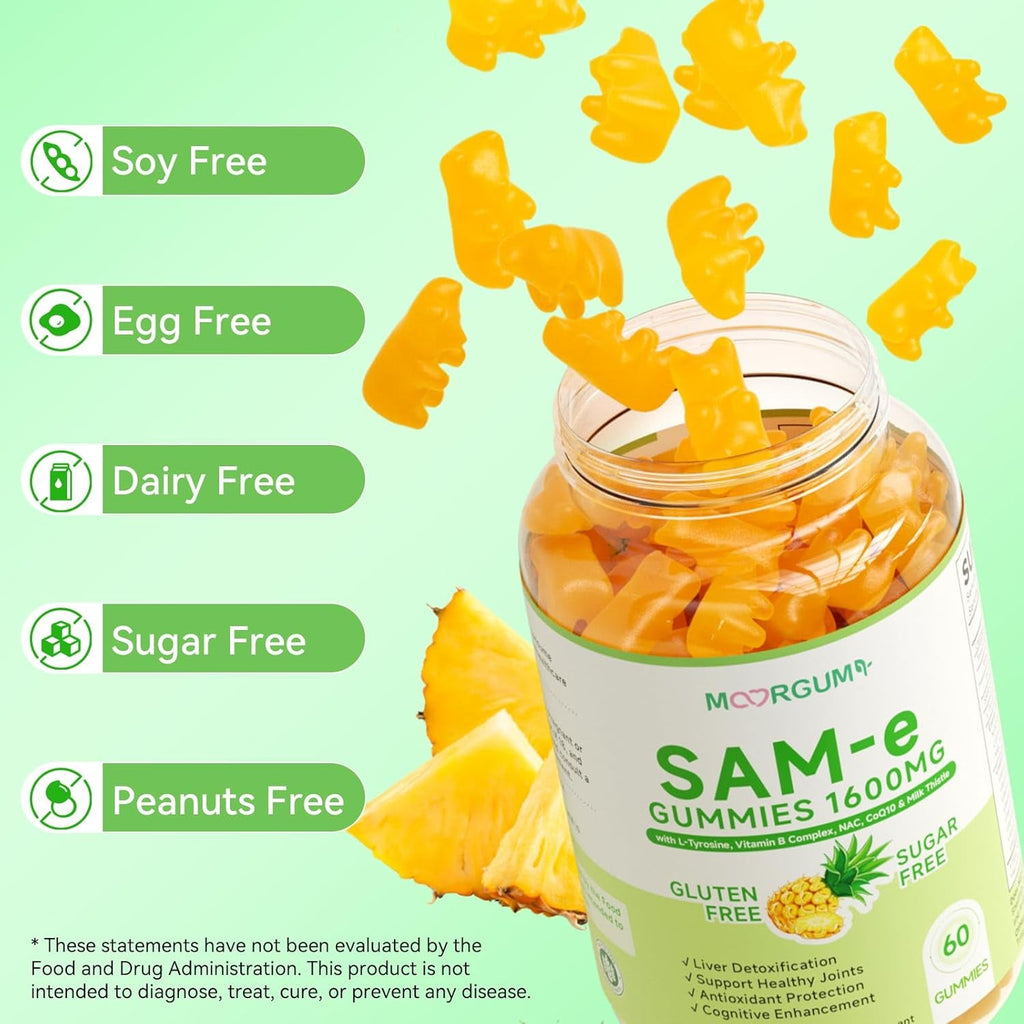 Sam-E L-Tyrosine Gummies with NAC, Coq10 & Vitamin B Complex, 1600Mg Sam-E, 1500Mg L-Tyrosine Supplement for Energy, Cellular Antioxidant Support, Emotional Well-Being Support, 120 Count