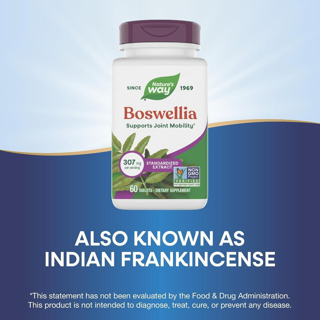 Nature'S Way Boswellia Standardized Extract, Supports Joint Mobility*, 307 Mg Boswellia Serrata Extract per Serving, Frankincense Supplement, Gluten Free & Vegan - 60 Tablets (Packaging May Vary)