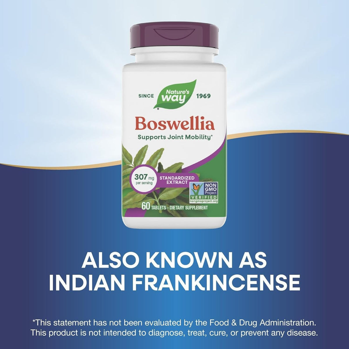Nature'S Way Boswellia Standardized Extract, Supports Joint Mobility*, 307 Mg Boswellia Serrata Extract per Serving, Frankincense Supplement, Gluten Free & Vegan - 60 Tablets (Packaging May Vary)
