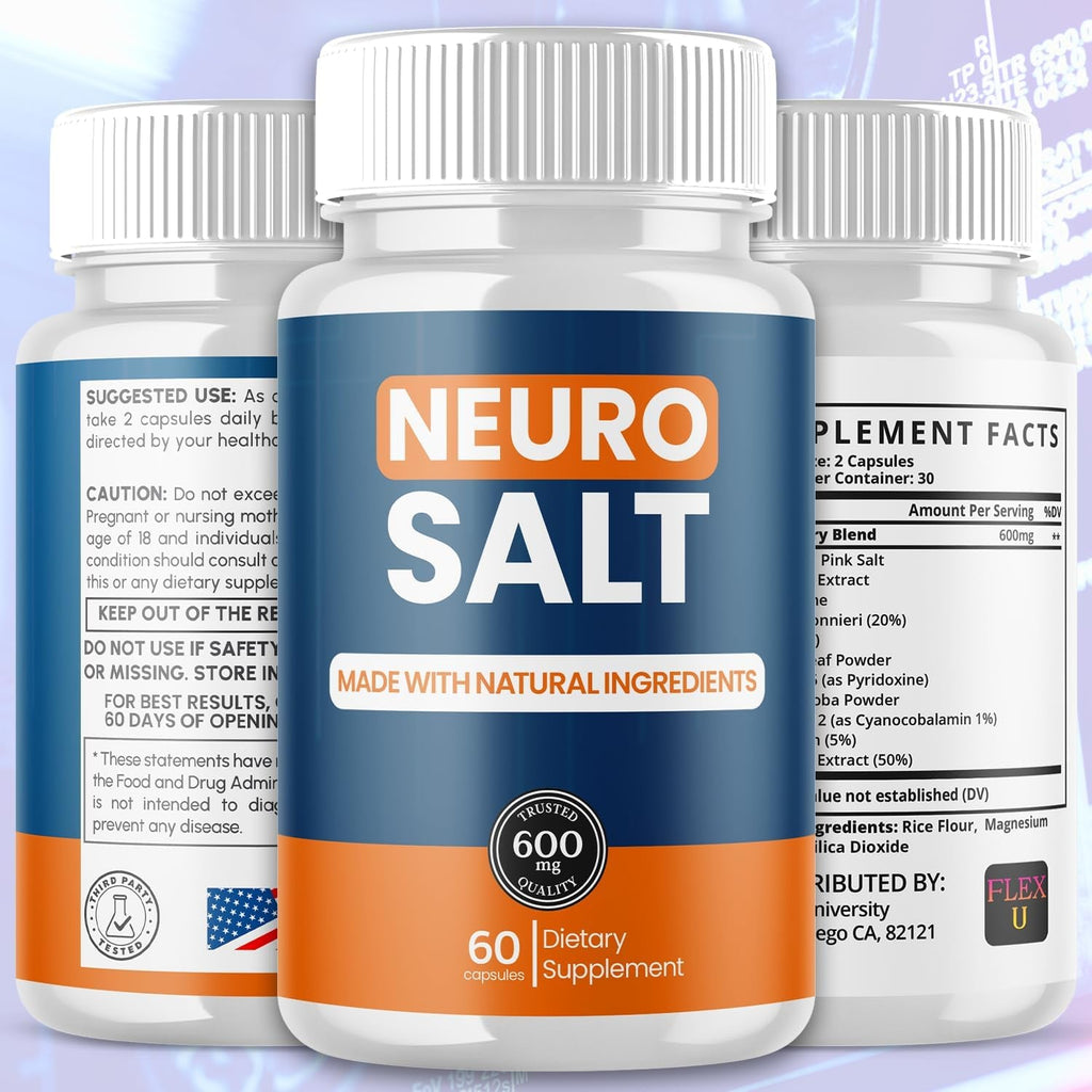 Neuro Salt Capsules, Neuro Salt Brain Support Pills with Natural Ingredients, Advanced Formula Neurosalt Maximum Strength Health & Wellness Support Vitamin for Women and Men (60 Capsules)