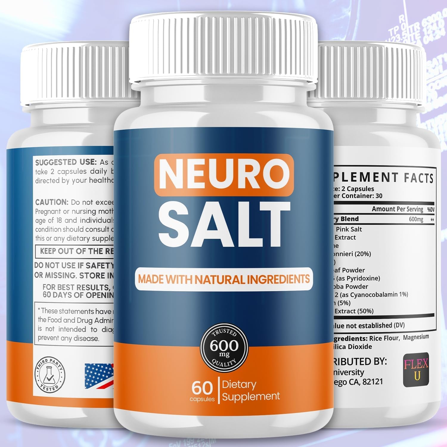 Neuro Salt Capsules, Neuro Salt Brain Support Pills with Natural Ingredients, Advanced Formula Neurosalt Maximum Strength Health & Wellness Support Vitamin for Women and Men (60 Capsules)