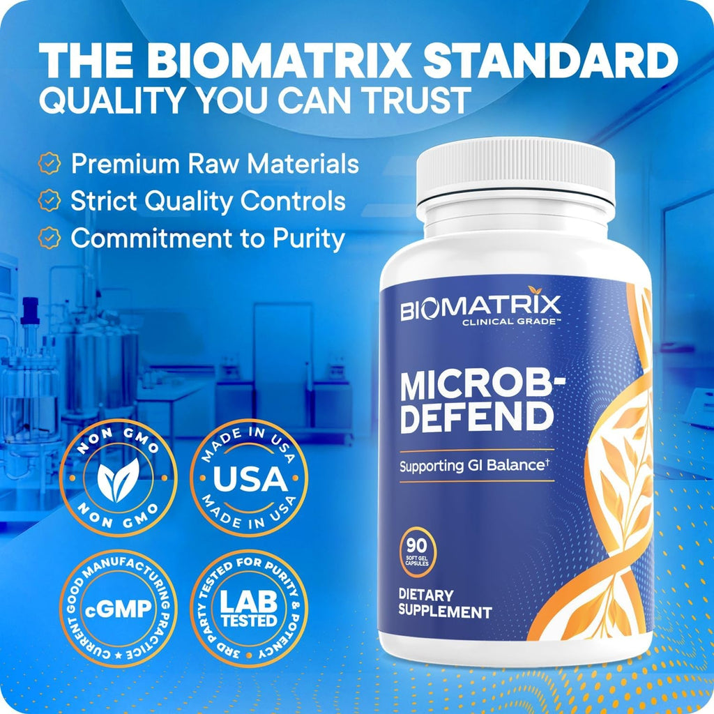 Biomatrix Biofilm Disruptor, GI Repair Digestive Supplement for Men and Women, Oil of Thyme, Oregano & Clove, Gut Microbiome & Intestinal Health Support | Microb-Defend (90 Softgels)