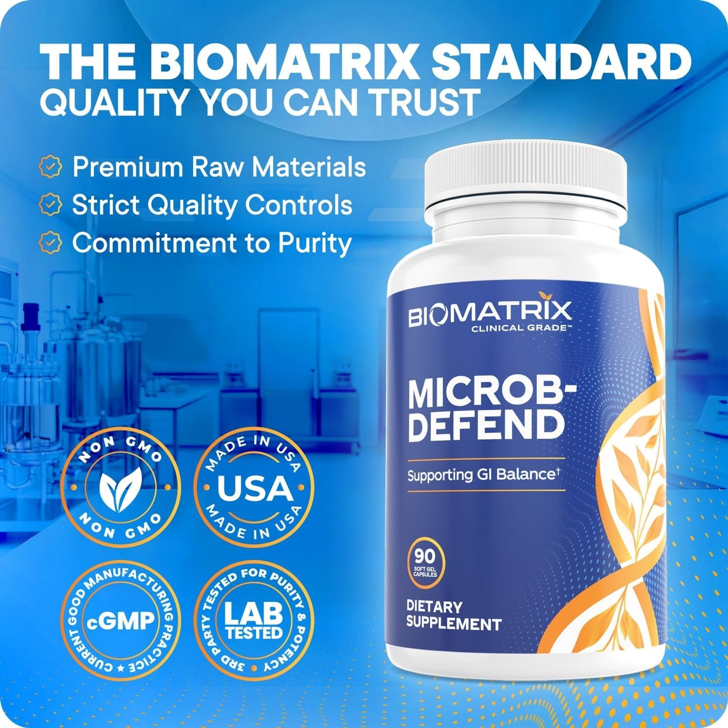Biomatrix Biofilm Disruptor, GI Repair Digestive Supplement for Men and Women, Oil of Thyme, Oregano & Clove, Gut Microbiome & Intestinal Health Support | Microb-Defend (90 Softgels)