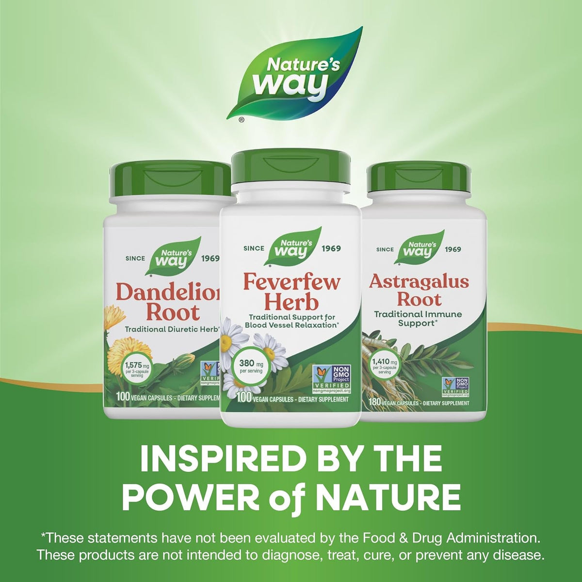 Nature'S Way Feverfew Herb, Traditional Support for Blood Vessel Relaxation*, 380 Mg per Serving, Non-Gmo Project Verified, 100 Vegan Feverfew Capsules (Packaging May Vary)