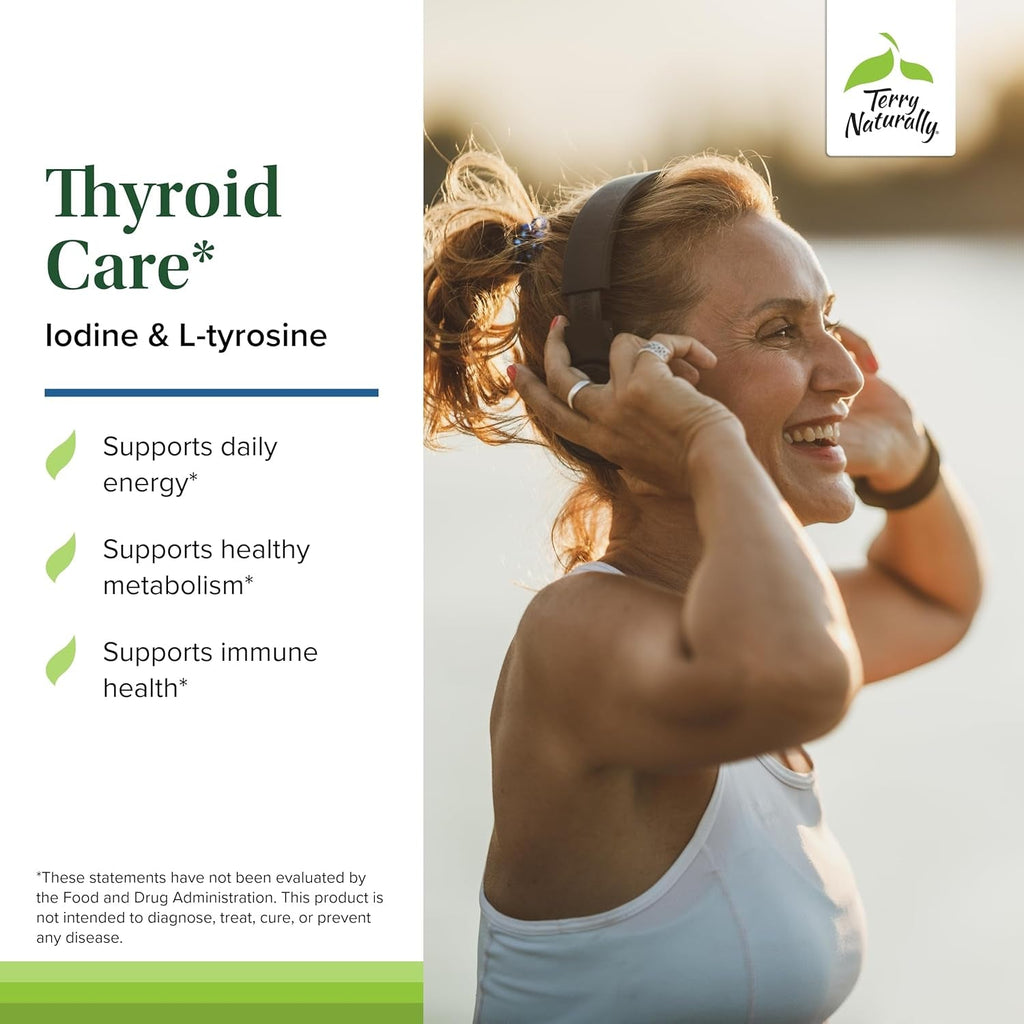 Terry Naturally Thyroid Care - Immune Health & Energy Support Formula - Nutritional Supplement with Iodine for Thyroid Health Support - Wellness Supplement with L-Tyrosine - 120 Capsules
