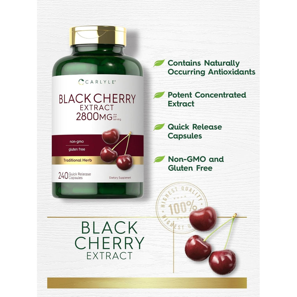 Carlyle Black Cherry Extract Concentrate | 240 Capsules | Non-Gmo and Gluten Free Formula | Prunus Serotina Supplement
