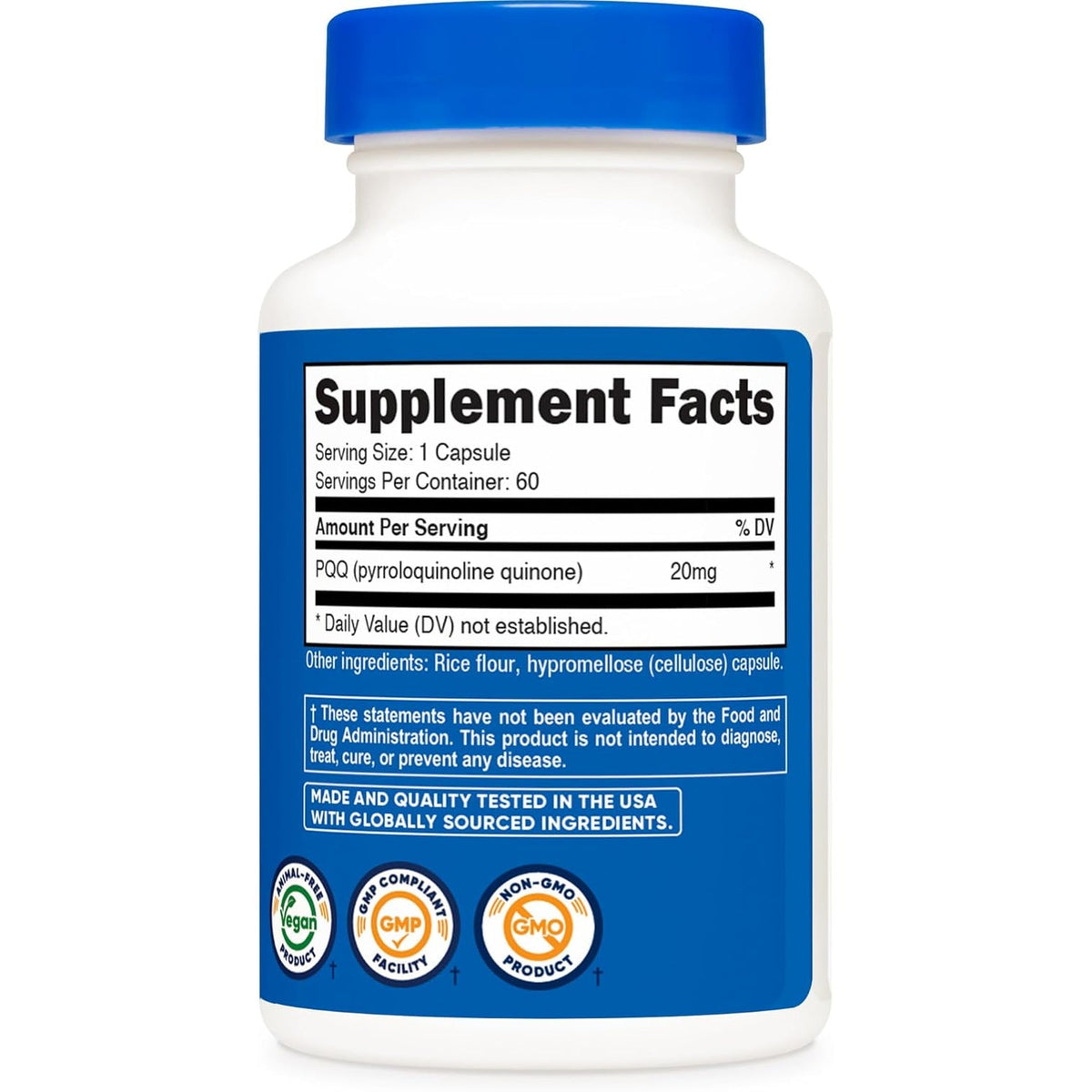 Nutricost PQQ (Pyrroloquinoline Quinone) 20Mg, 60 Capsules - Vegetarian Capsules, Non-Gmo, Gluten Free