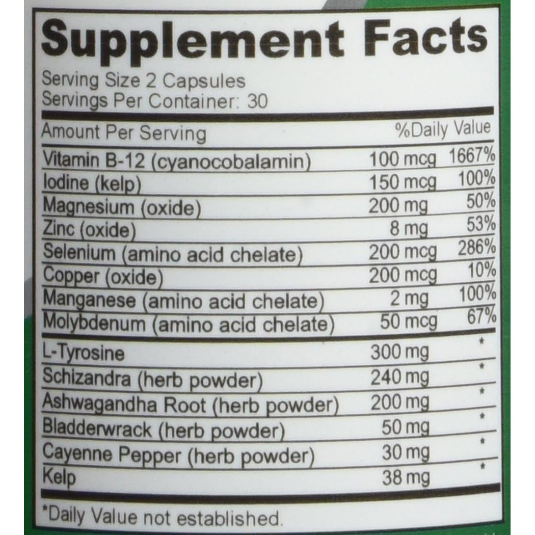 Nusapure Thyroid Support Supplement (Non-Gmo) 120 Caps, Ashwaganda, Iodine, Zinc, Kelp, Vitamin B12, L-Tyrosine, Selenium, Copper