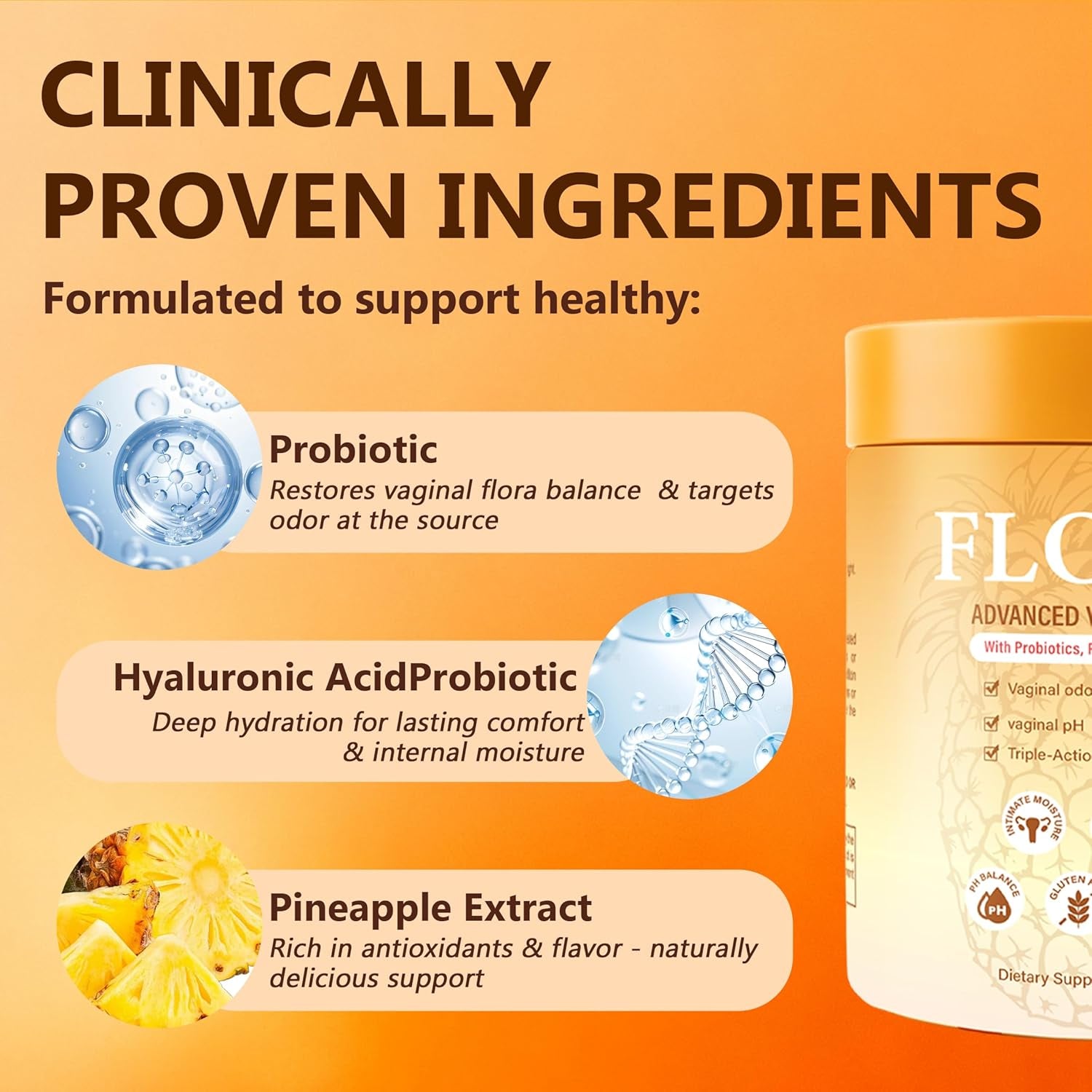 Flora plus Gummies, Advanced Vaginal Support, Vaginal Health Gummies, Ph Balance for Women, Probiotic Vaginigal Health - Promote Healthy Vaginal Odor & Flora, 60 Count