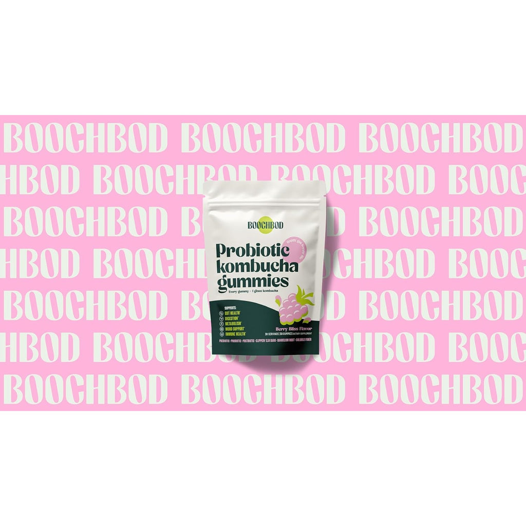 Boochbod - Probiotic Kombucha Gummy - Prebiotics, Probiotics, Postbiotics, Fiber Supplement, Slippery Elm, Dandelion Root, MCT Oil, for Bloating, Gut Health - Probiotics for Women and Men