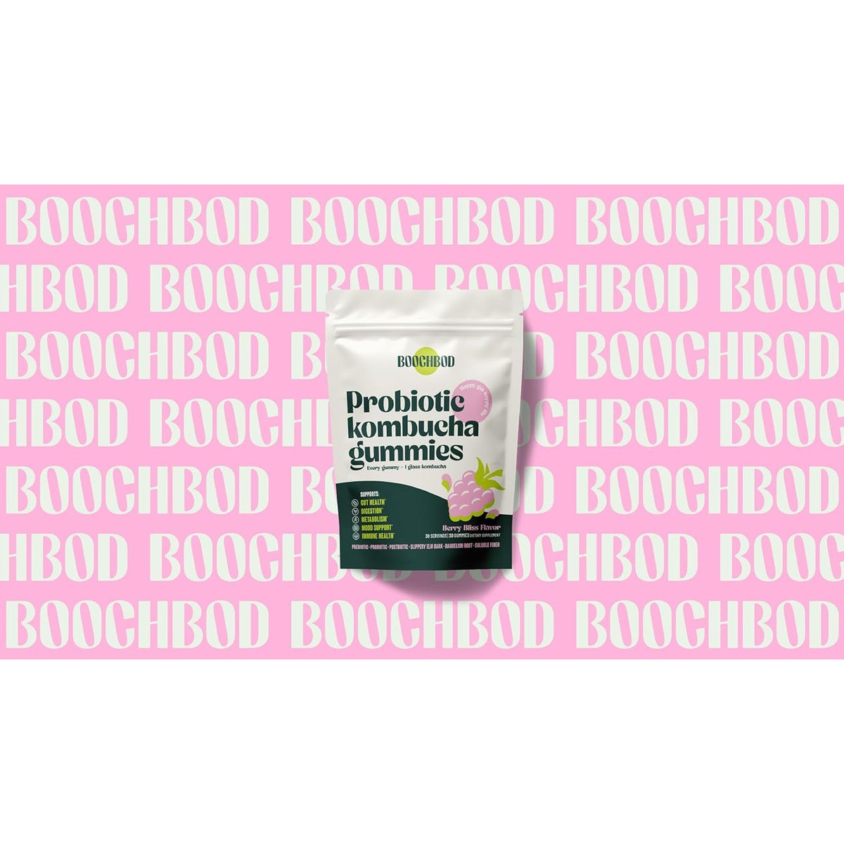 Boochbod - Probiotic Kombucha Gummy - Prebiotics, Probiotics, Postbiotics, Fiber Supplement, Slippery Elm, Dandelion Root, MCT Oil, for Bloating, Gut Health - Probiotics for Women and Men