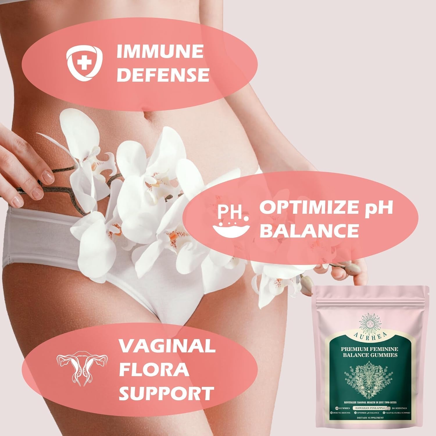 Premium Feminine Balance Gummies for Women - Ph Balance & Wellness Support with Hawaiian Pineapple, Vegan Gluten-Free Supplement - 60 Count