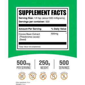 Bulksupplements.Com Cocoa Bean Extract Powder - Cocoa Supplement - Unsweetened, Vegan & Gluten Free, 500Mg per Serving, 250G (8.8 Oz) (Pack of 1)