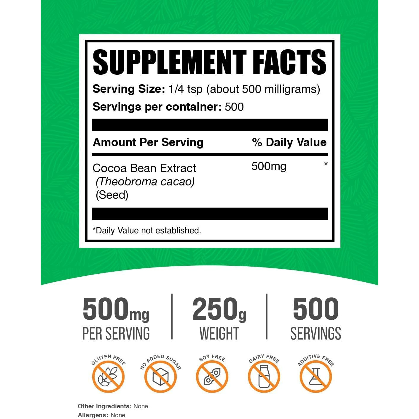 Bulksupplements.Com Cocoa Bean Extract Powder - Cocoa Supplement - Unsweetened, Vegan & Gluten Free, 500Mg per Serving, 250G (8.8 Oz) (Pack of 1)