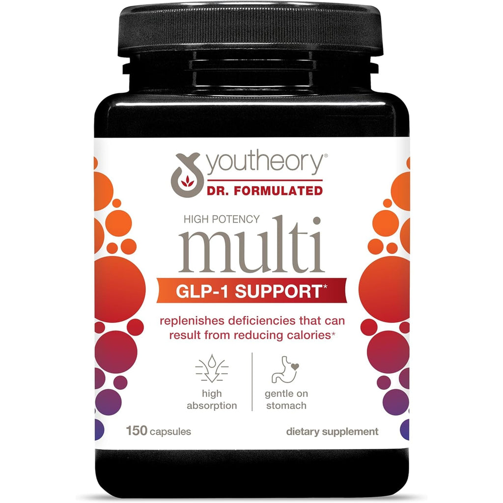 Youtheory High Potency Multi GLP-1 Support - High Absorption Multivitamins - for Immune Support & Bone Health - Gentle on Stomach - Vitamin D, C, Iron & More - 150 Vegetarian Capsules