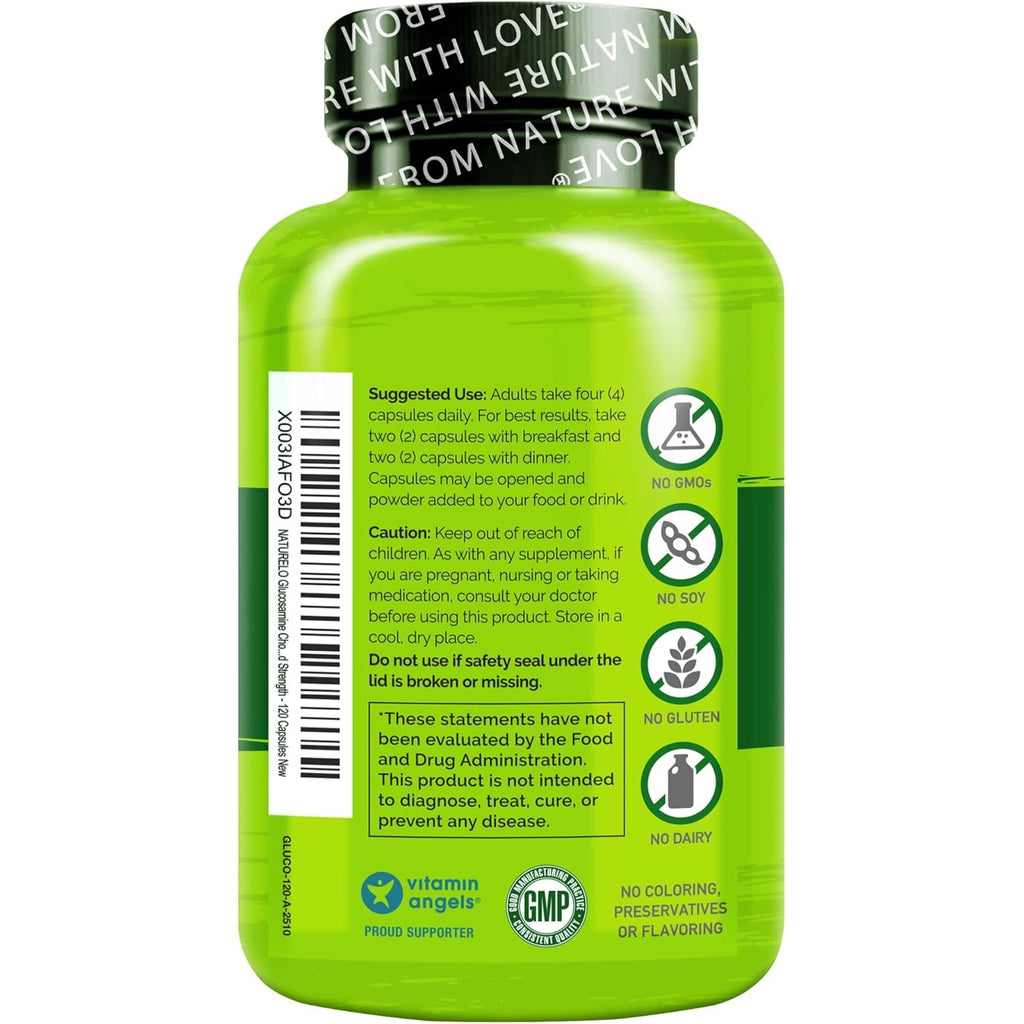 NATURELO Glucosamine Chondroitin MSM with Boswellia and Vitamin C - Supplement for Joint Comfort, Mobility, and Strength - 120 Capsules