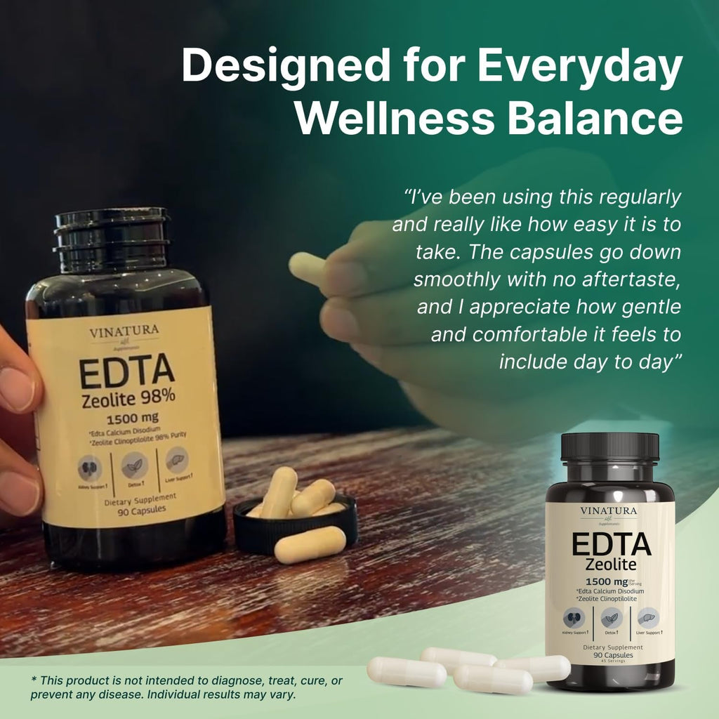 VINATURA EDTA Capsules - 1500Mg per Serv, USA Made & Tested, Liver Support - Edta Calcium Disodium, Kale Extract - 90 Capsules 45 Servings