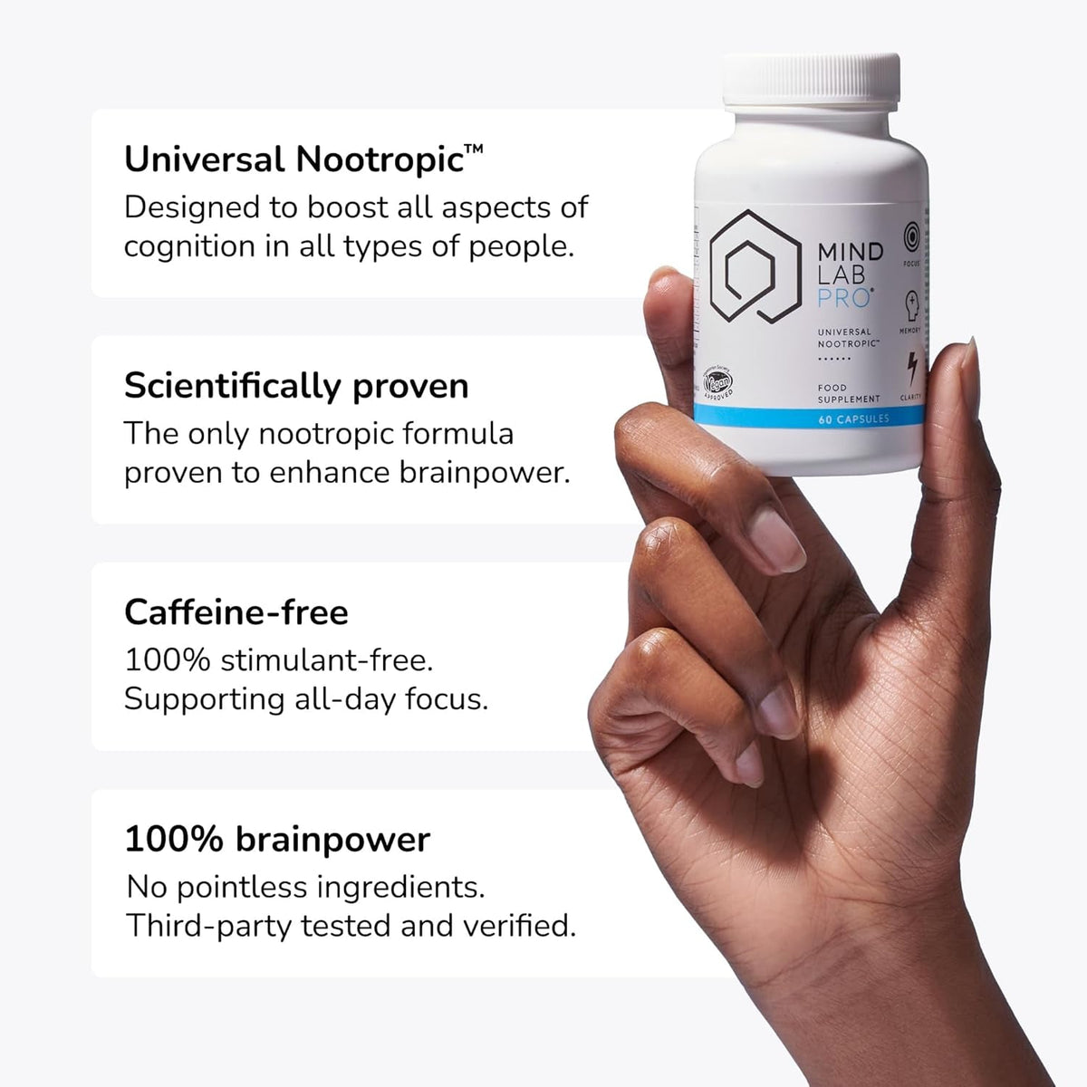 Mind Lab Pro® MLP® V4 Universal Nootropic™ Brain Booster Supplement for Focus, Memory, Clarity, Energy - 60-Count - Plant-Based, Naturally Sourced Memory Vitamins for Better Brain Health, Made in USA