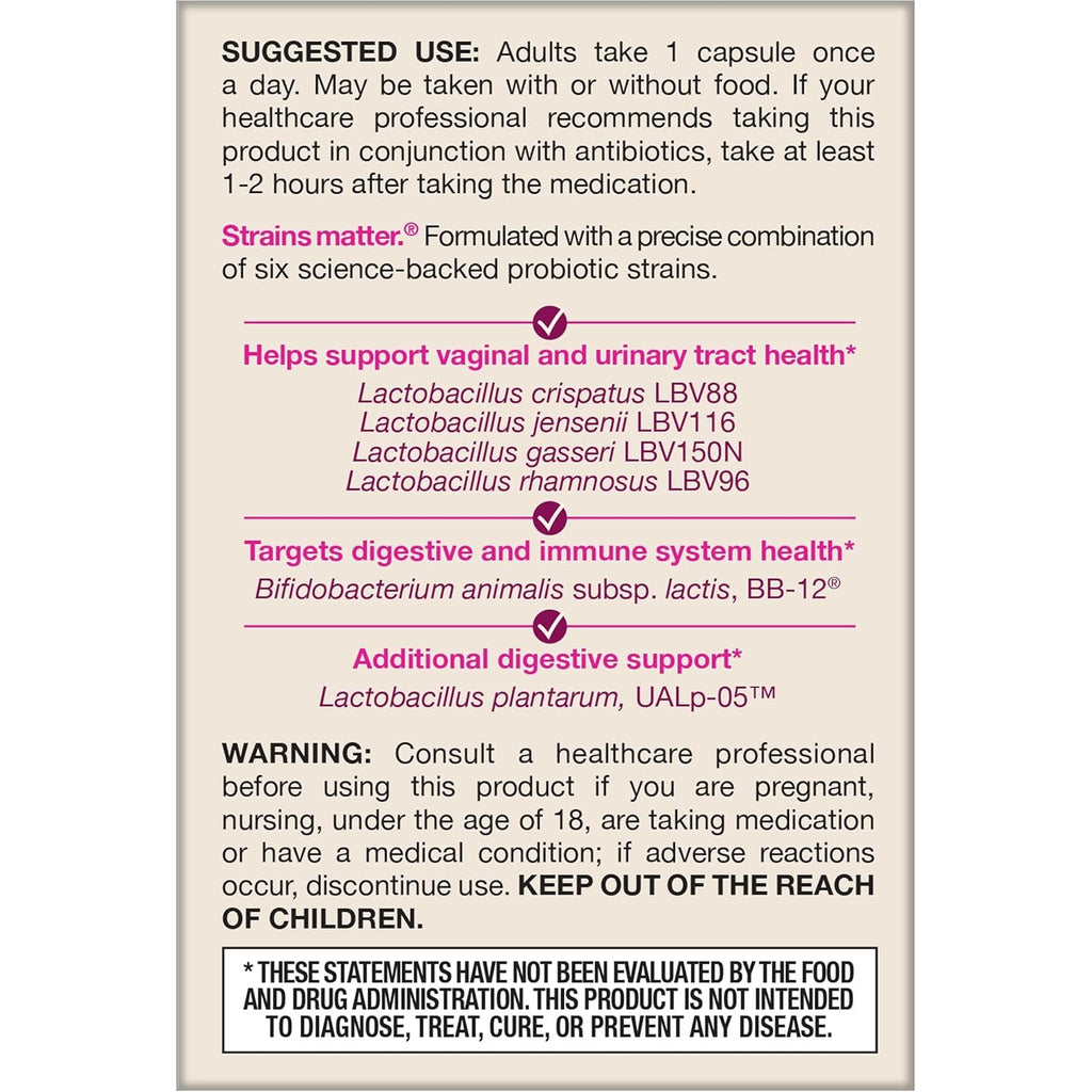 Jarrow Formulas Fem-Dophilus Advanced Vaginal & Digestive Probiotics 10 Billion CFU with 6 Science Backed Strains, for Vaginal, Urinary Tract, Digestive & Immune Support, 30 Capsules, Shelf-Stable