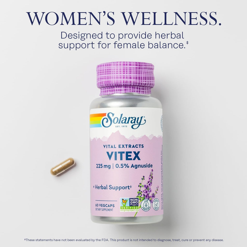 SOLARAY Vitex Berry Extract 225 Mg - Chasteberry Supplement for Women - Traditional Hormone Balance Support - Chaste Tree Berry - Vegan, Lab Verified - 60 Servings, 60 Vegcaps