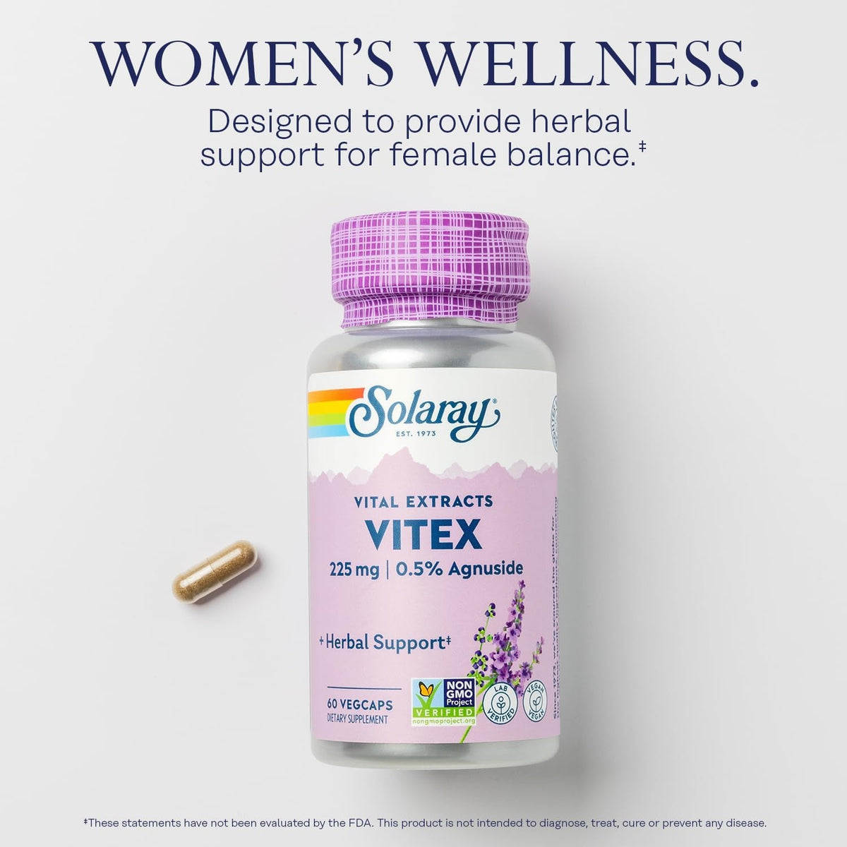 SOLARAY Vitex Berry Extract 225 Mg - Chasteberry Supplement for Women - Traditional Hormone Balance Support - Chaste Tree Berry - Vegan, Lab Verified - 60 Servings, 60 Vegcaps