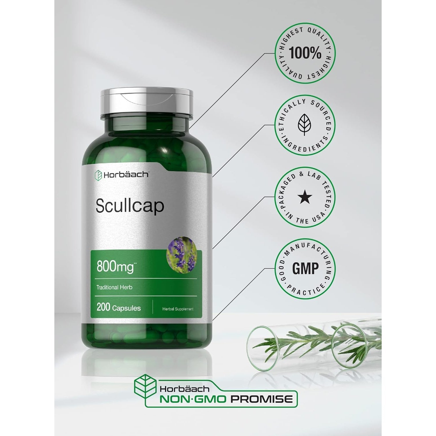 Horbaach Skullcap Herb Extract | 200 Capsules | Scullcap Supplement for Men and Women | Scutellaria Baicalensis | Non-Gmo and Gluten Free