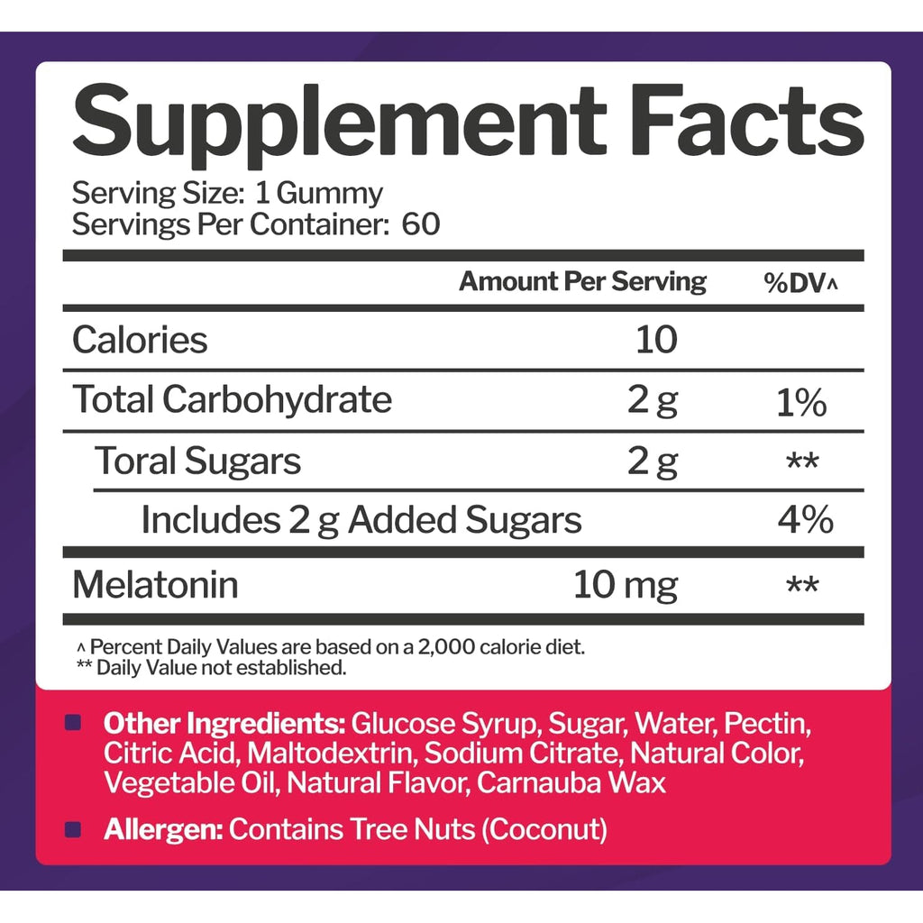 Melatonin 10Mg Gummies with 10Mg of Melatonin per Gummy (60 Servings) - Maximum Strength Sleep Support for Adults - Gluten-Free, Non-Gmo, Vegetarian, Great Tasting Mixed Berry Flavor - 60 Servings