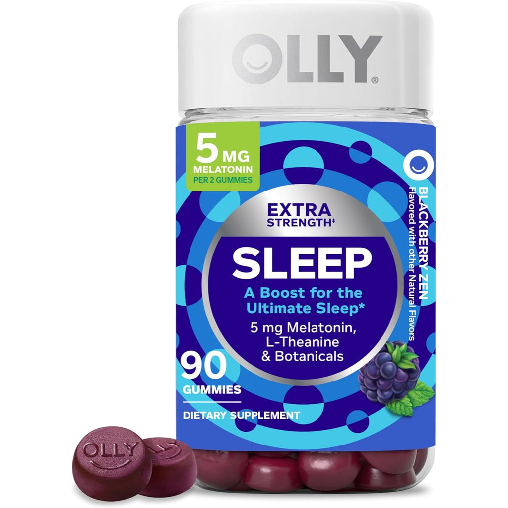 OLLY Extra Strength Sleep Gummy 5 Mg Melatonin, L-Theanine, Chamomile, Lemon Balm Extracts, Sleep Aid, Blackberry Flavor - 90 Count