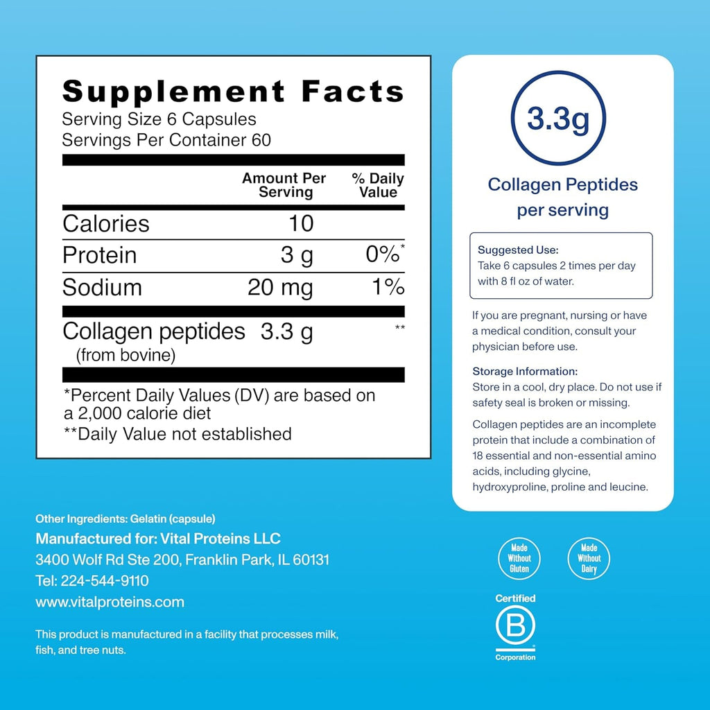 Vital Proteins Collagen Peptides Capsules for Women, Collagen Supplement 360 Capsules