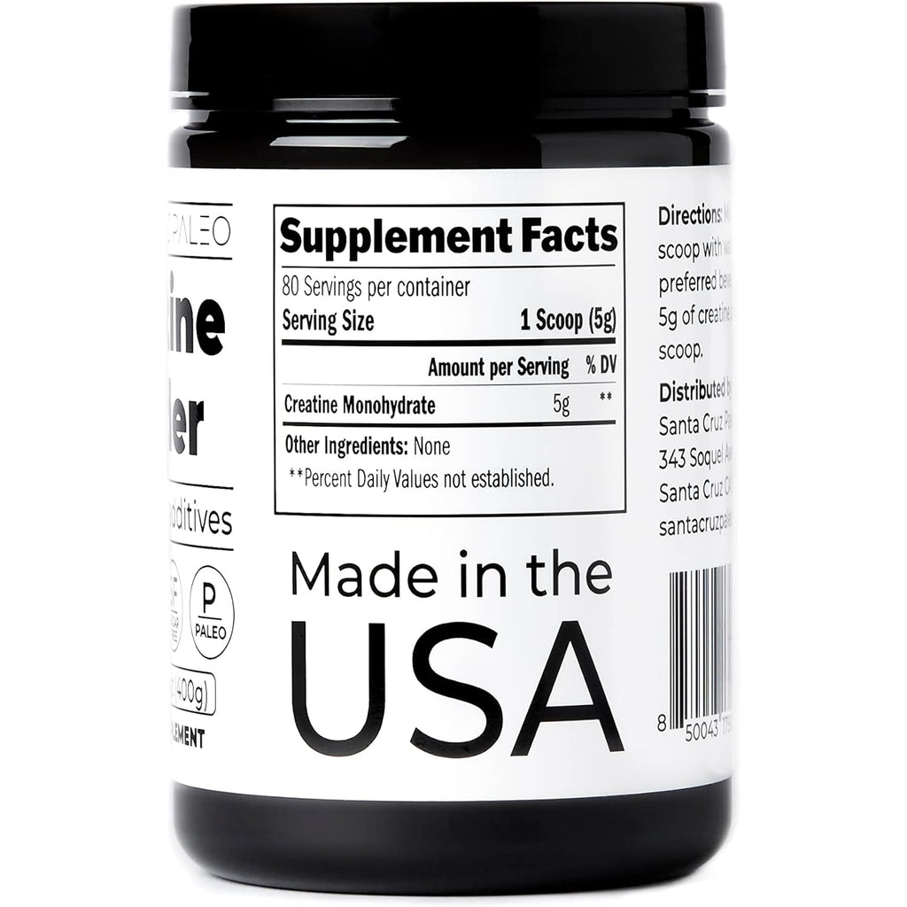 Santa Cruz Paleo, Creatine Monohydrate Powder Micronized, Unflavored Pre Workout and Muscle Support Supplement, Gluten Free Keto, Mix with Water or Shakes, No Fillers or Additives, 80 Servings, 400G
